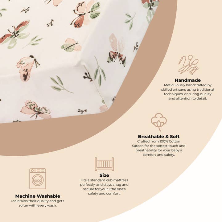 Crane Baby – wholesale Cot/crib sheets – Parker Fitted Crib Sheet (Butterfly)2