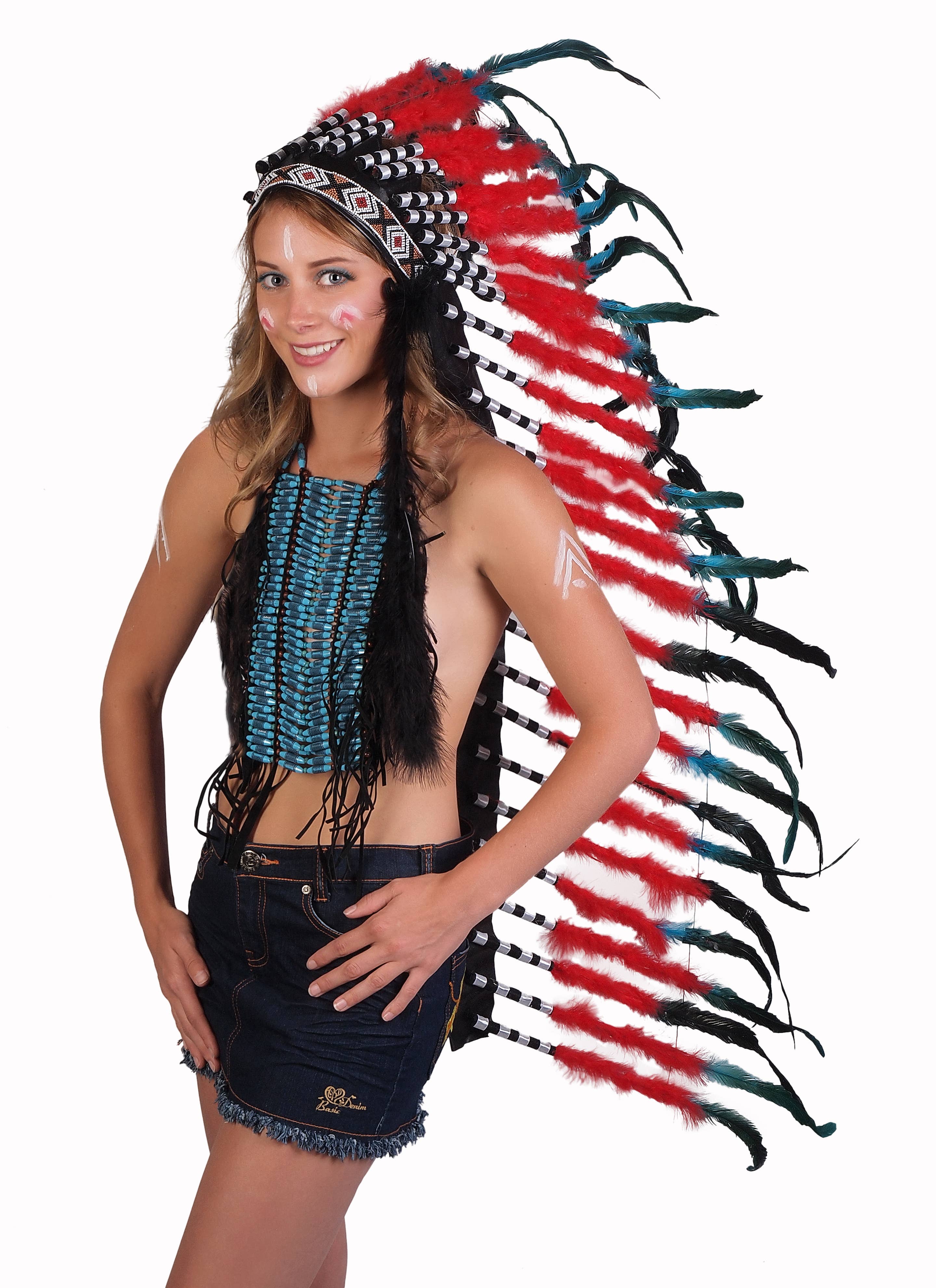Western Fashion - Wholesale Costume - Women's - Feather Headdress - Red / Black1