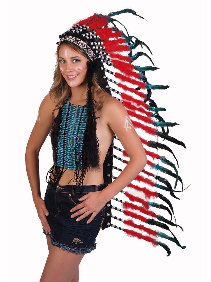 Western Fashion - Wholesale Costume - Women's - Feather Headdress - Red / Black1