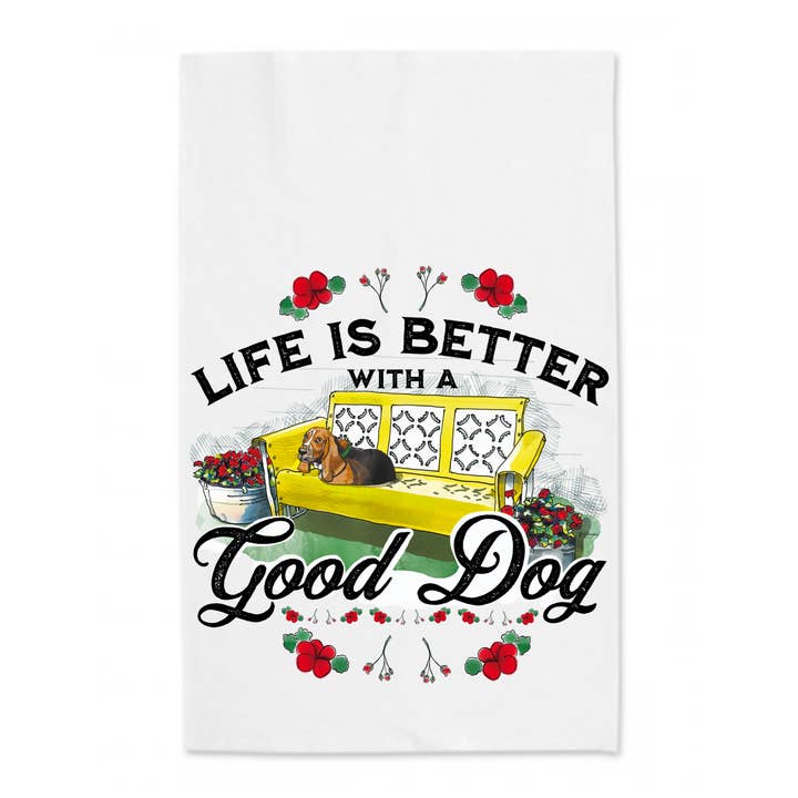 Life Is Better With A Good Chien Torchon pour la vente par Sweetgum Studio