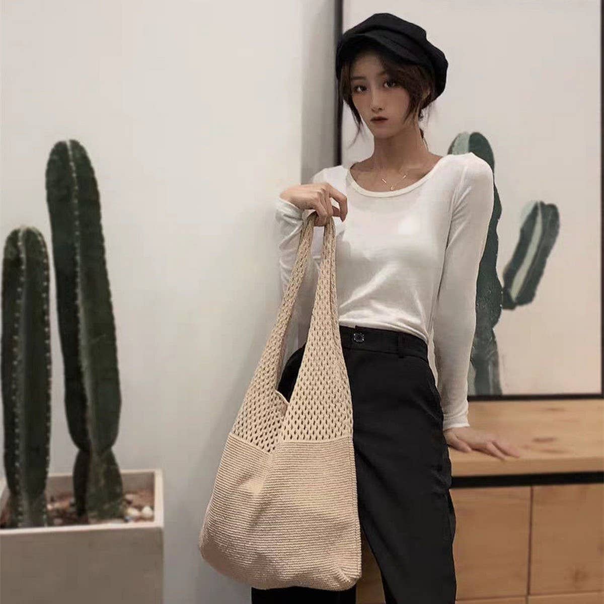 NINEXIS - Wholesale Tote Bag - Women's - CWAB4568_HOLLOW KNIT LARGE CAPACITY SHOULDER TOTE BAG17
