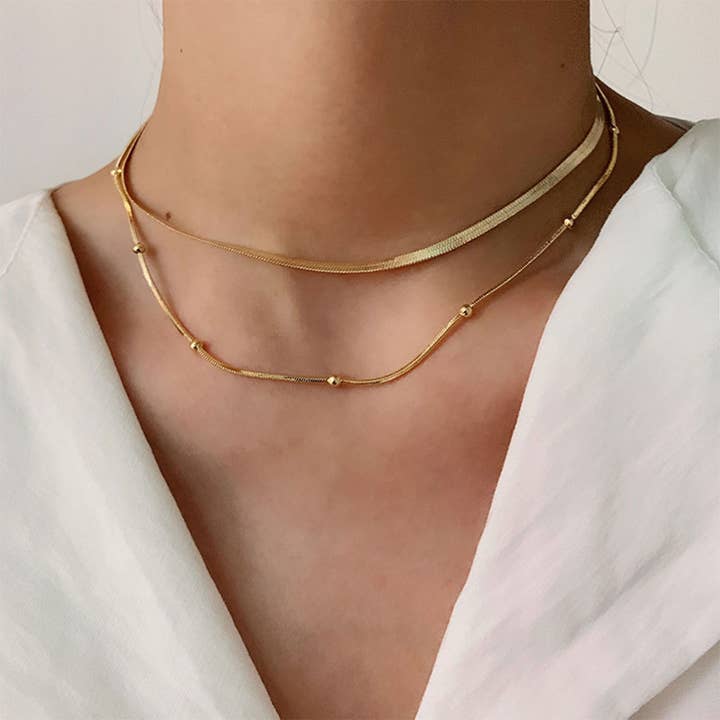 ACCITY - Wholesale Link & Chain Necklace - MULTILAYER GOLD PLATE STAINLESS STEEL NECKLACE_CWAJE0619