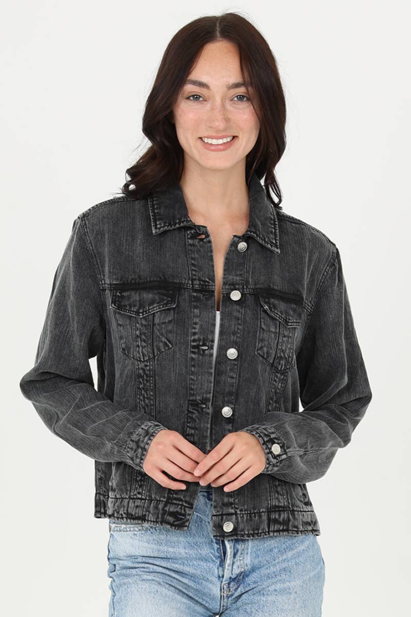 ANGIE - Vente Veste en jean – femme - VESTE EN TENCEL SJB06-ASIS ACID WASH3