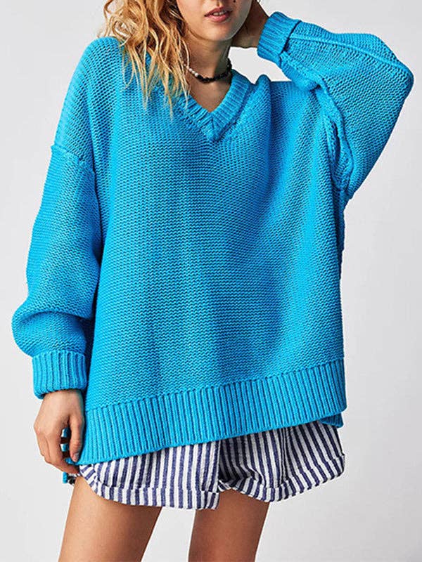 VividLux – wholesale Knitted jumper – Women′s – Long Sleeves Loose Solid Color Velvet V-Neck Pullovers Sweater Tops10