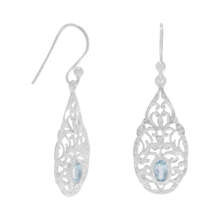 Pear Shape Blue Topaz Drop Earrings for wholesale by Silver Stars Collection