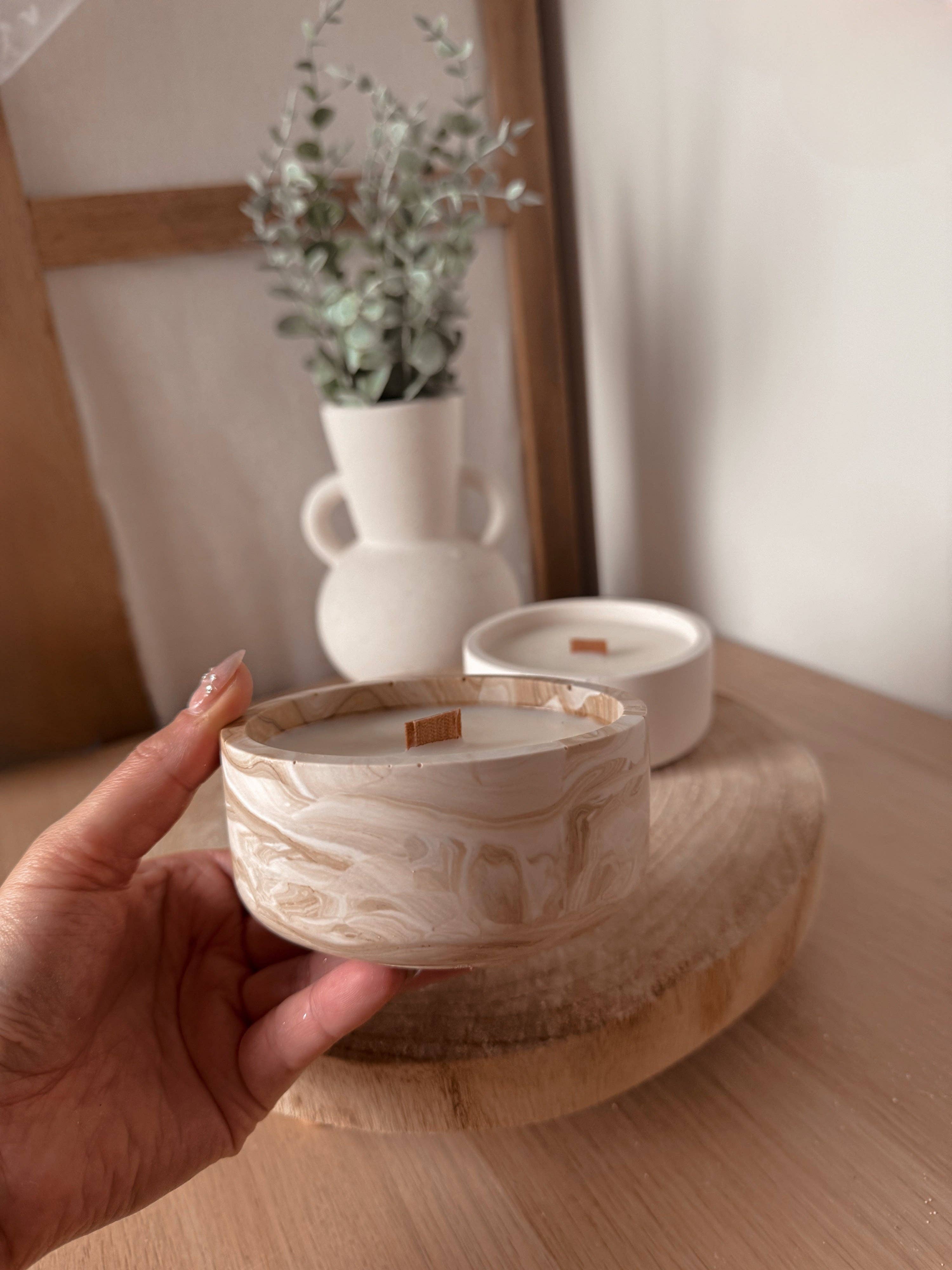 My Milky Candle - Vente Bougie en bocal - Bougie ronde marbré beige ou crème fait main en jesmonite3