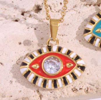 HoopLa – wholesale Pendant/charm necklace – Evil Eye Enamel and Crystal Pendant Necklace Waterproof6