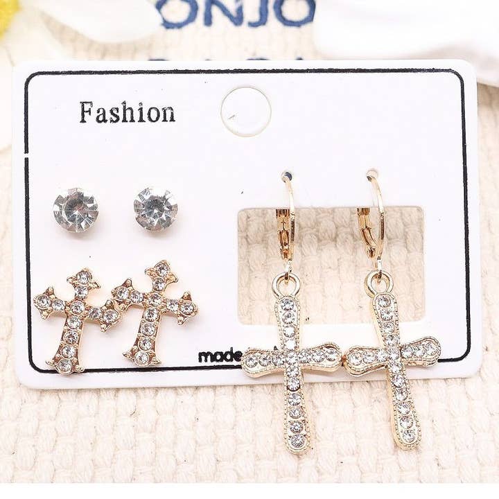 12pk Cross Dangle Earrings Set for wholesale by Diacly