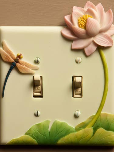 Dragonfly and Waterlily Double Switch Plate for wholesale by Ibis and Orchid Design