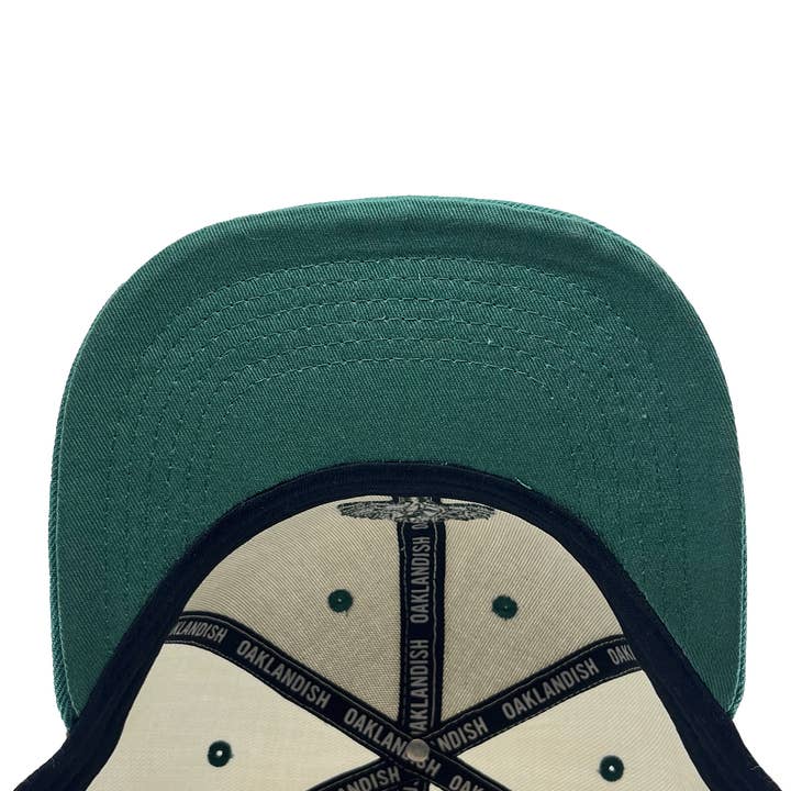 White Green Oakland Aft Snapback for wholesale on Faire