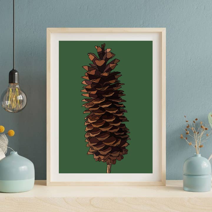 Sugar Pine Cone - Hand-Drawn - Artwork Print for wholesale by Artwork by Sophia