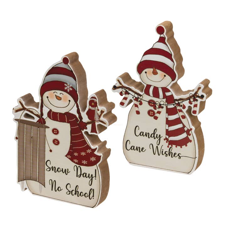 Candy Cane Wishes Chunky Snowman, 2 Assorted for wholesale by The Hearthside Collection