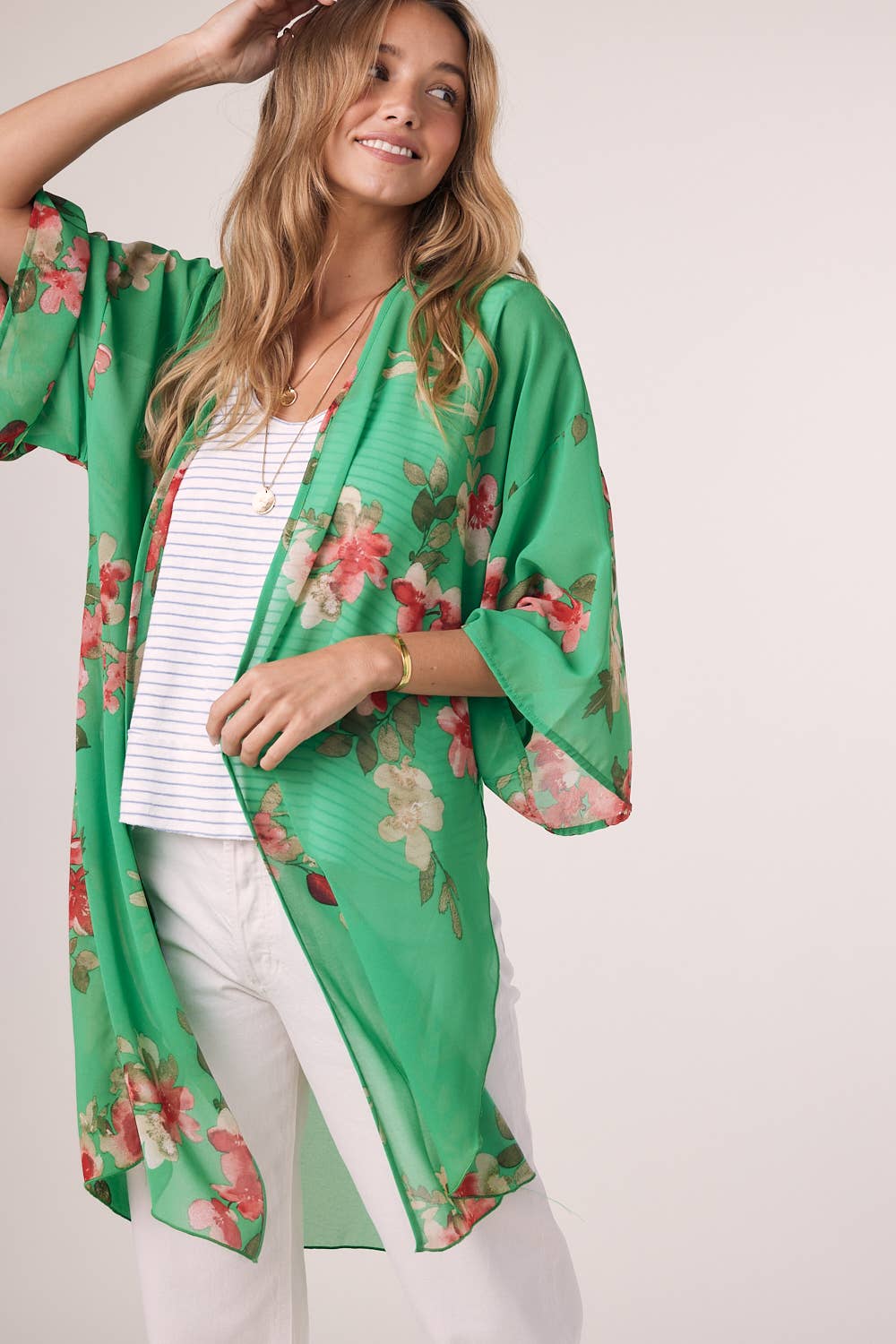 APPLE GREEN FLORAL CHIFFON KIMONO for wholesale on Faire7