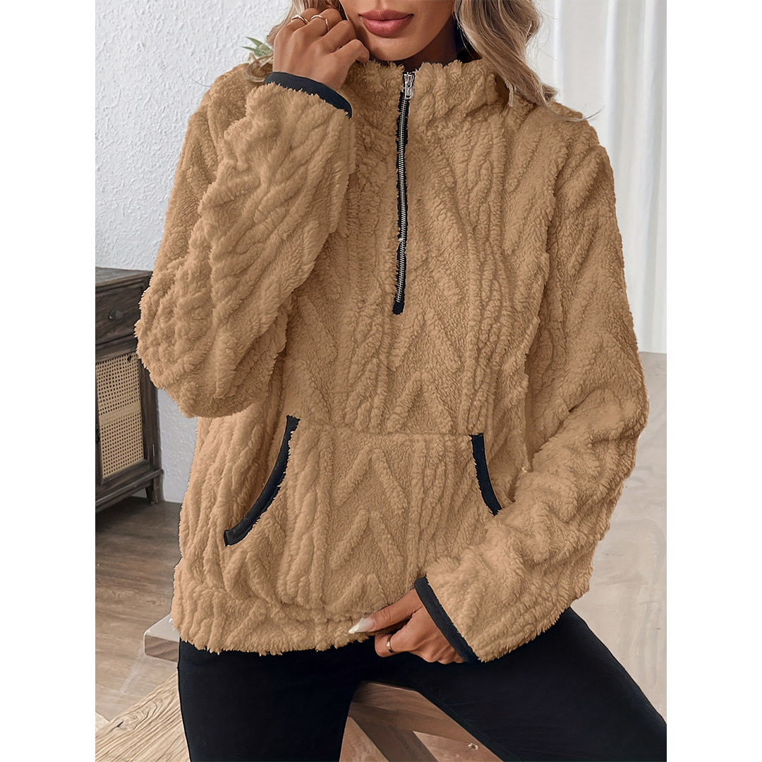 UNISHE - Wholesale Sweatshirt - Women's - Collared Jacquard Half-Zip Fleece Pocket Sweatshirt ZK372012