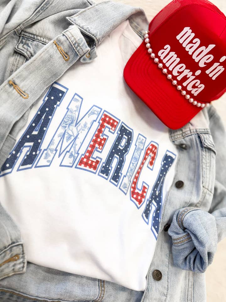 Amerika Faux Appliqué T-shirt voor wholesale door Hart and Hollow