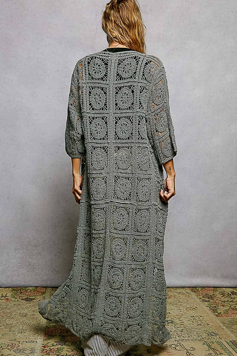 Pol Clothing - Wholesale Cardigan - Women's - Long Sleeve Crochet Open Long Cardigan13