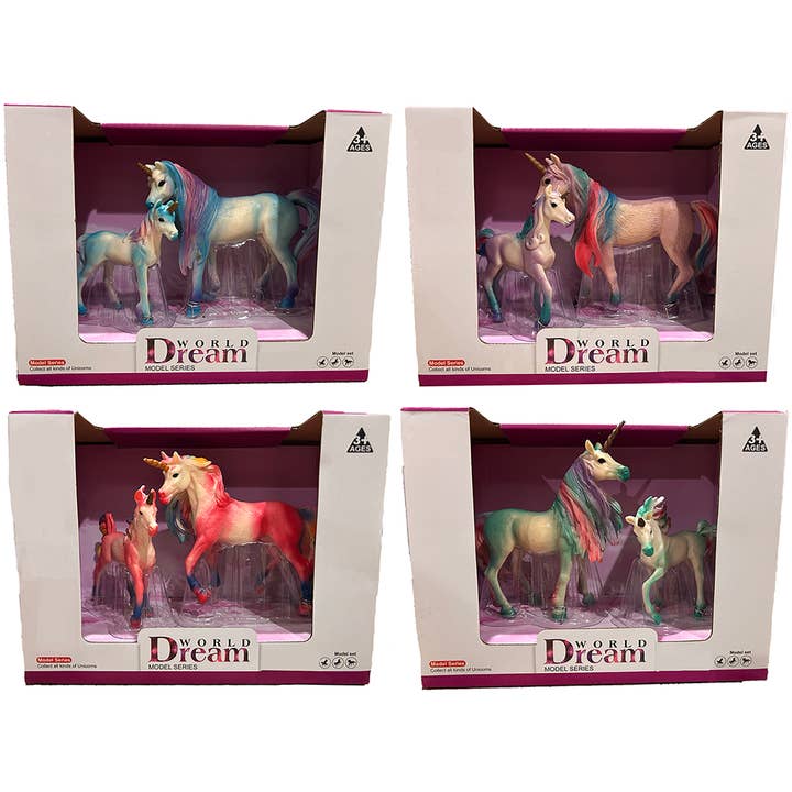 Texas Toy Distribution - Wholesale Figurine Toy - Kids - Unicorn Painted Resin Figurines in Open Window Box, 4 Styles