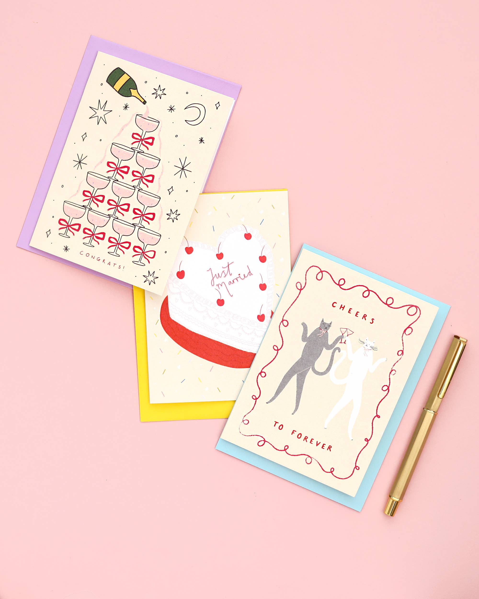 Little Black Cat Illustrated Goods - Vendita all'ingrosso Partecipazioni di nozze - Biglietto di auguri di nozze « Cheers To Forever » con gatti brindanti3