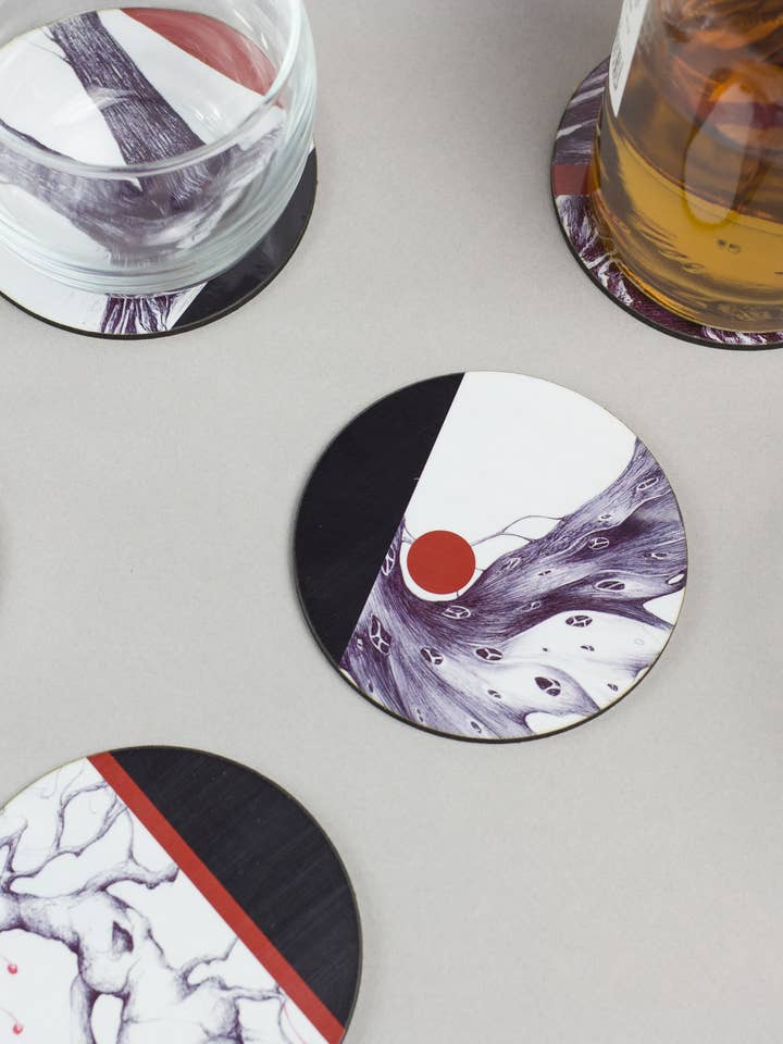 Set of 6 Rising Sun Coasters for wholesale by Yukka