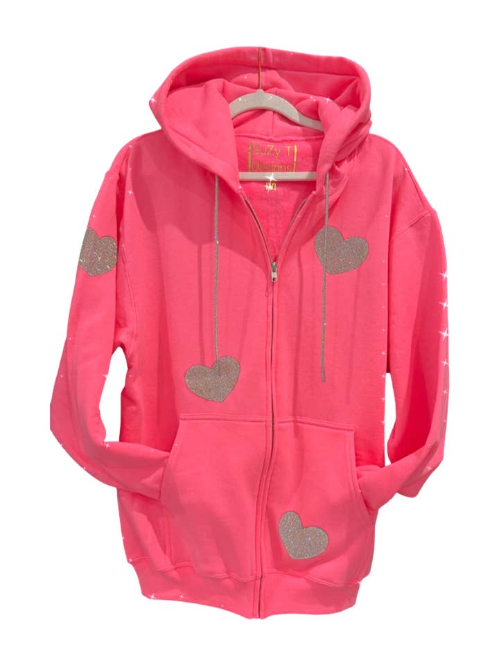 Crystal Heart Zip Hoodie med krystal snore---OPLØFT! KÆRLIGHED! for engroshandel hos Suzy T Designs