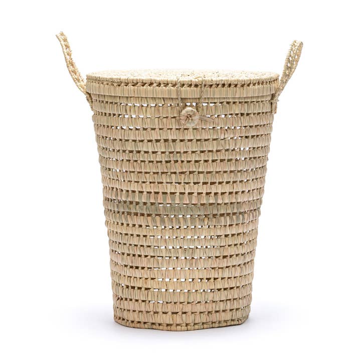 Palmblad wasmand van gevlochten riet met deksel voor wholesale door ZocoChic