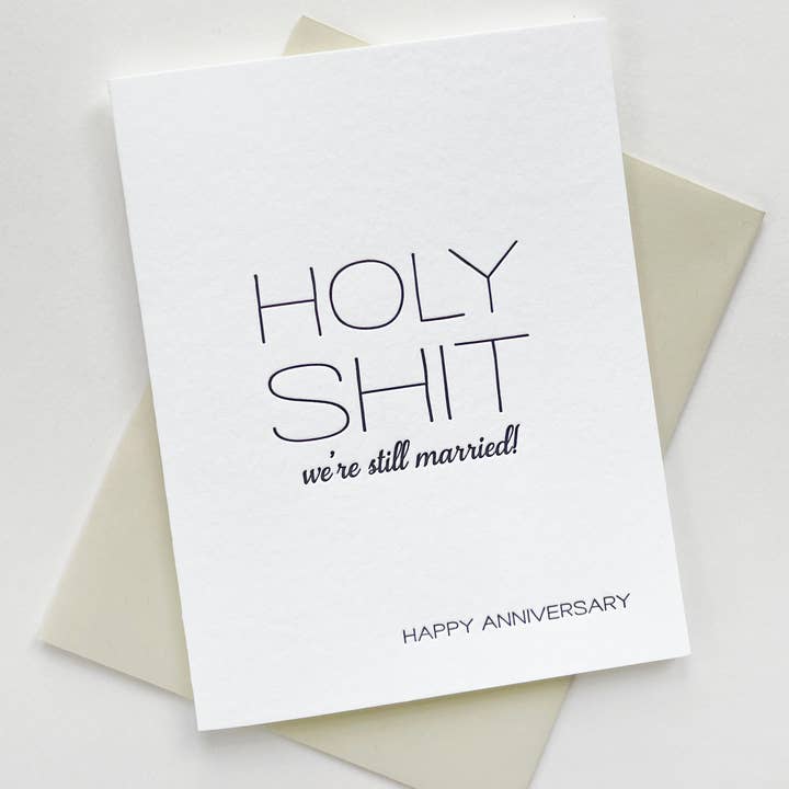 Holy Shit Anniversary - Letterpress Anniversary Card for wholesale by Steel Petal Press