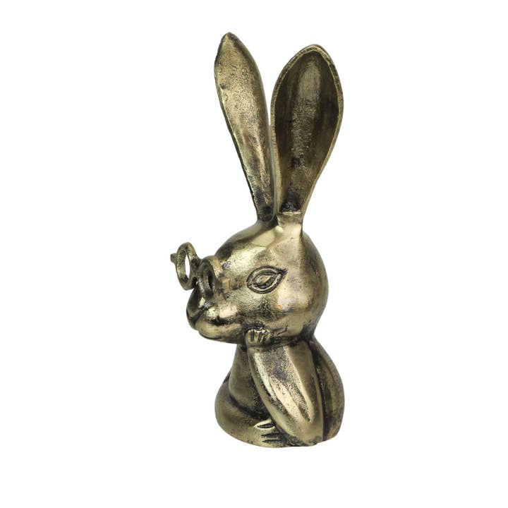 Zeckos - Wholesale Sculpture - Whimsical Gold Bunny Statue with Spectacles – 10.25" High4