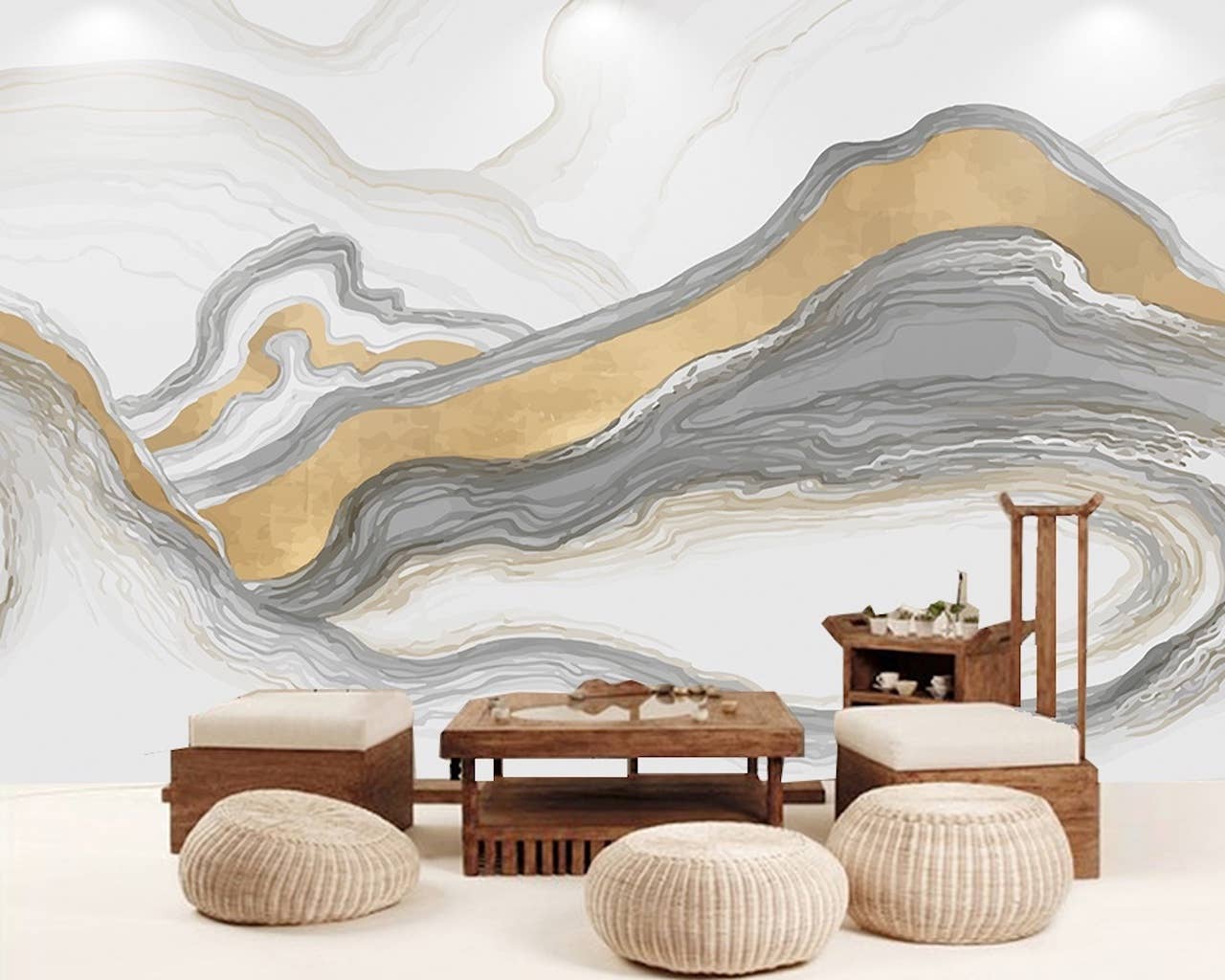 GK Home Decor - Wholesale Wallpaper - Gold Color Smoke Soft Gray Lines Wallpaper1