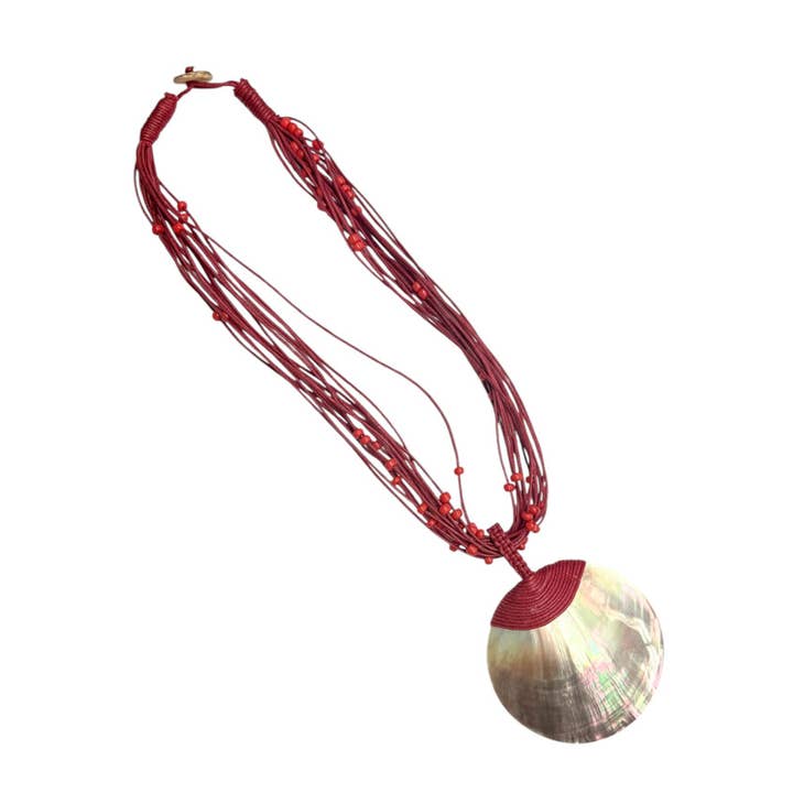 DK Hawaii - Wholesale Pendant/Charm Necklace - Round Mother Of Pearl Shell Pendant With Wax Cord Necklace5