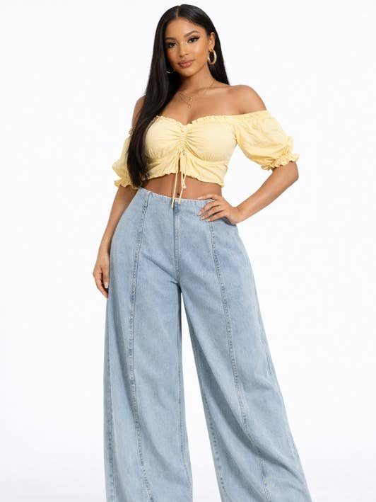 Jeans med hög midja, fickor och barrel-leg - FD047 för wholesale av House of E ATL LLC