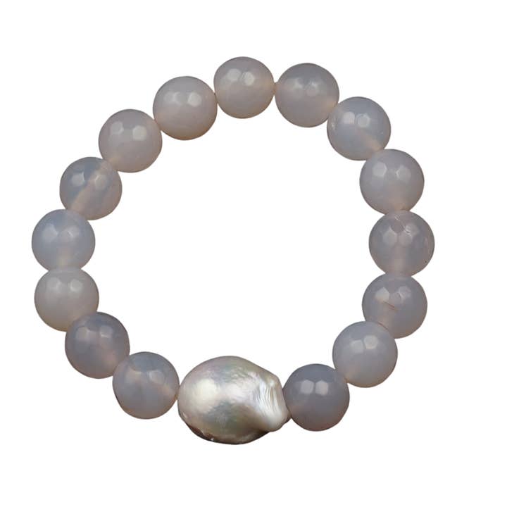 Pulsera de perlas barrocas con ágata de nieve para venta al por mayor de ali & bird jewelry