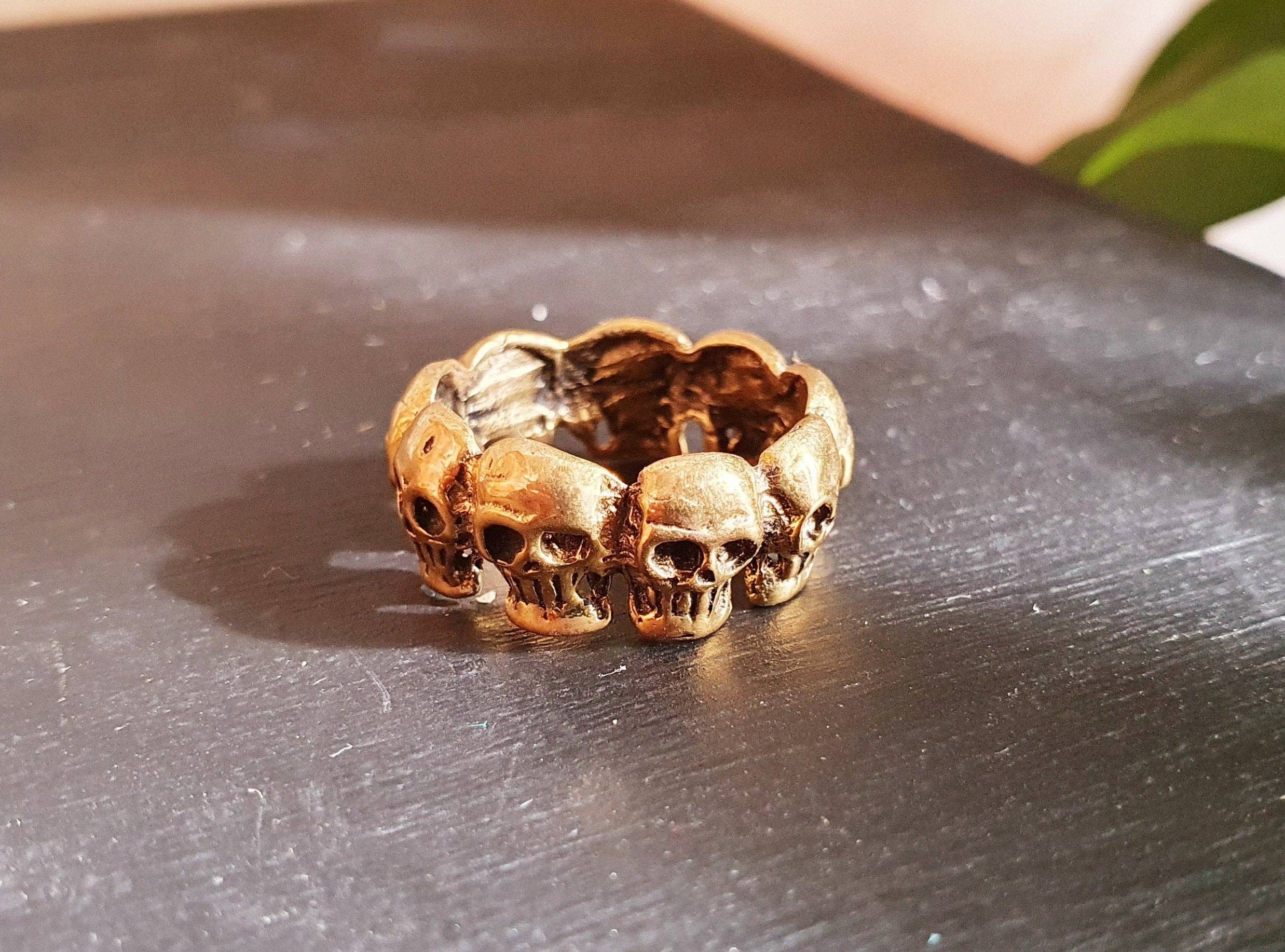 Kaali Boutique - Wholesale Band/Stacked Ring - Skulls Brass Ring / Punk / Steampunk / Goth / Rock n Roll / Boho /  Bohemian / Rustic / Tribal / Gypsy / Festival / Festival / Heavy Metal1