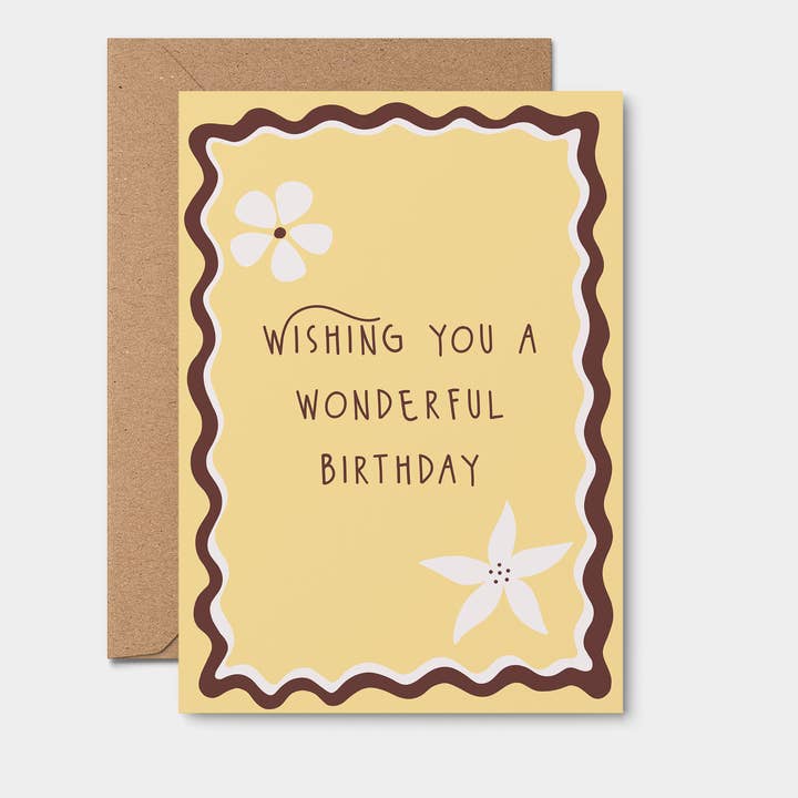 Wishing You A Wonderful Birthday. flower card (yellow) for wholesale by From Rosalie