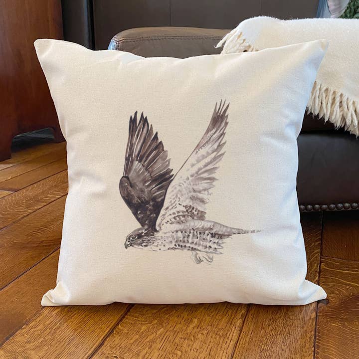 Watercolor Hawk - Almohada cuadrada de lona para venta al por mayor de North & Pine
