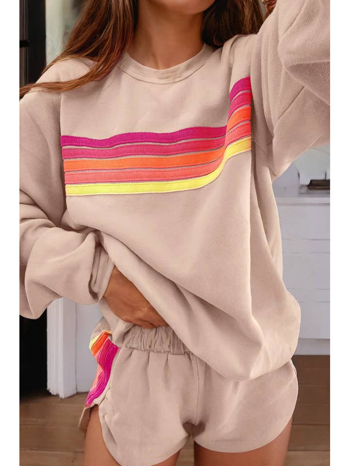 Little Daisy Closet - Wholesale Lounge Set - Women's - LDC Color Contrast Trim Long Sleeve Top and Shorts Set