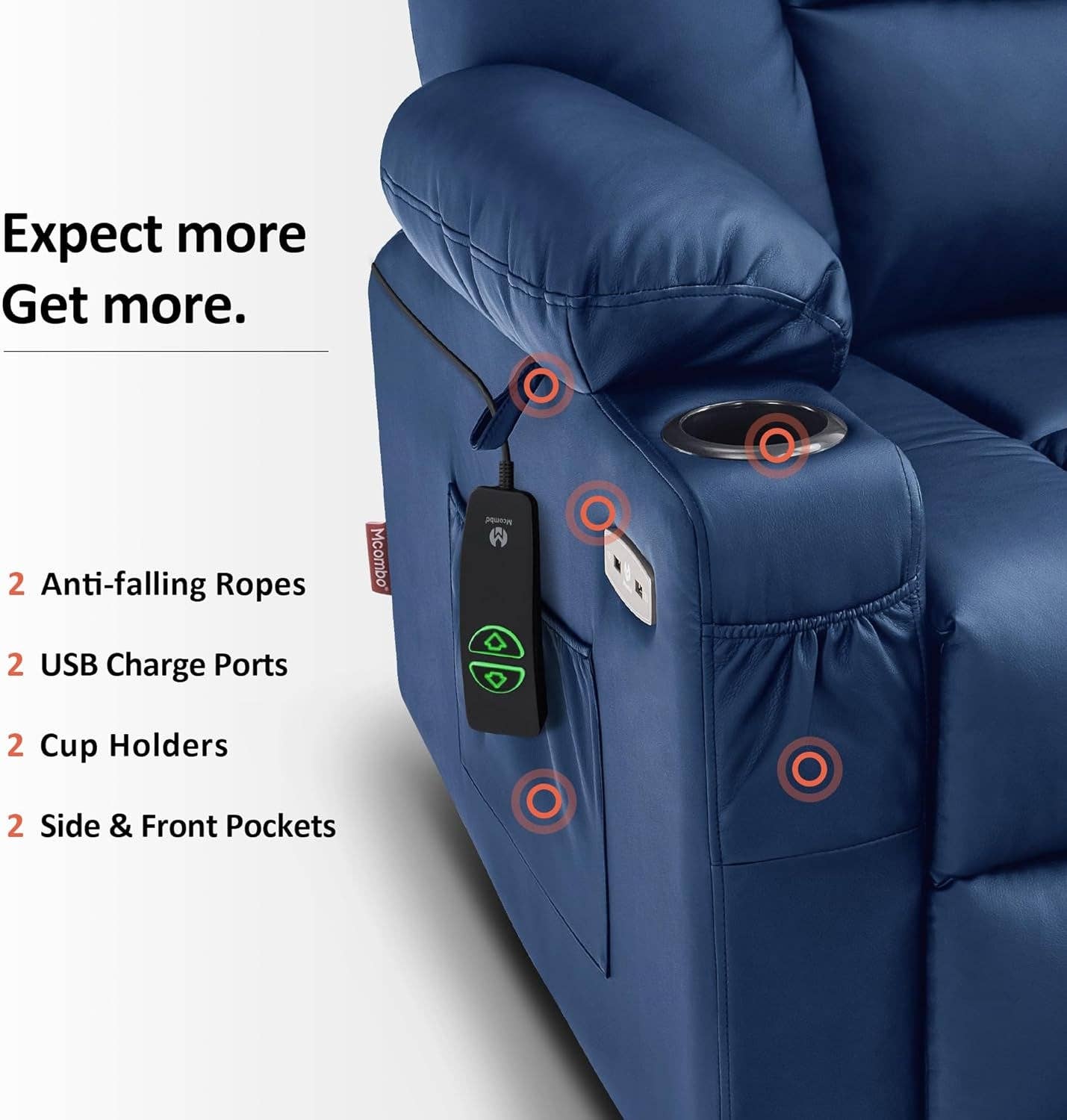 Large Navy Blue Power Lift Recliner Chair With Massage And Heat for wholesale on Faire6
