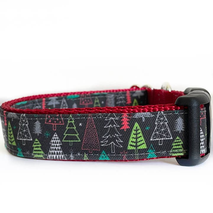 Sew Fetch Dog Co - Wholesale Pet Collar - Dog - Merry and Bright Christmas Trees Dog Collar Winter