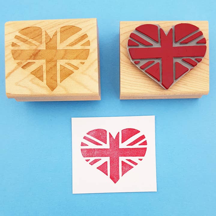 Union Jack Heart Rubber Stamp King's Coronation for wholesale by Skull and Cross Buns Rubber Stamps