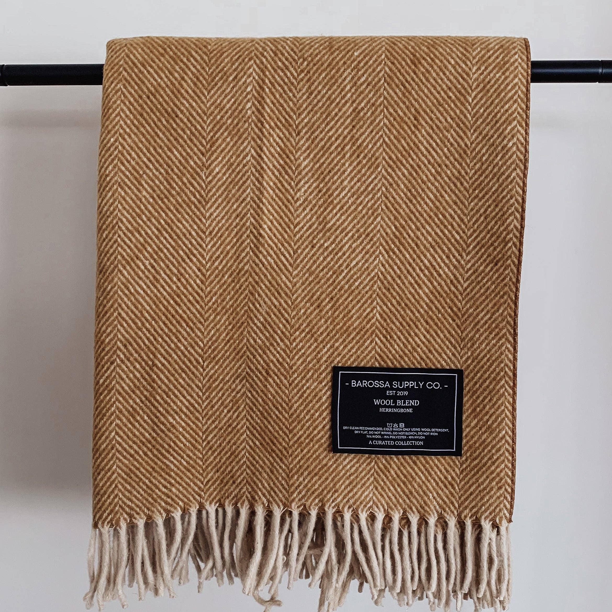 Barossa Supply Co. - Wholesale Throw blanket - Mustard - Herringbone Wool Blend Blanket2
