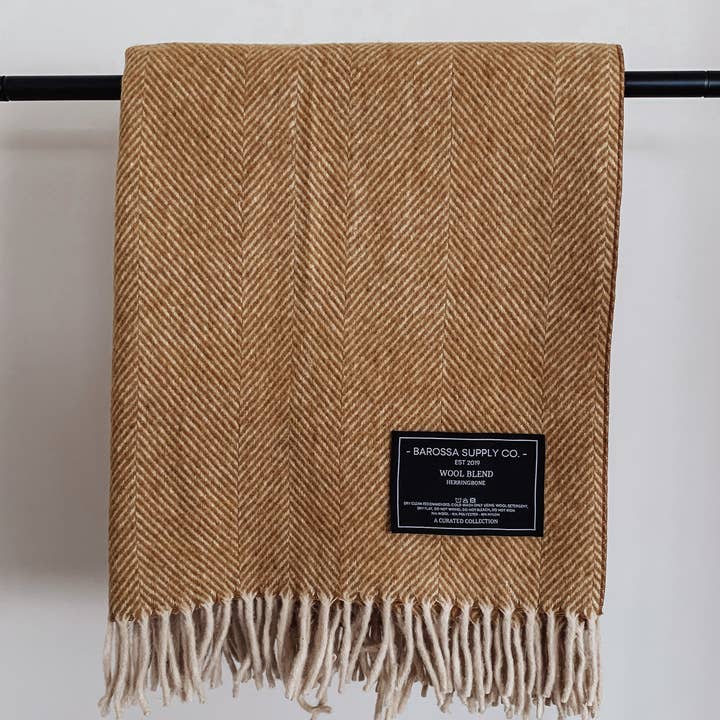 Barossa Supply Co. - Wholesale Throw blanket - Mustard - Herringbone Wool Blend Blanket2