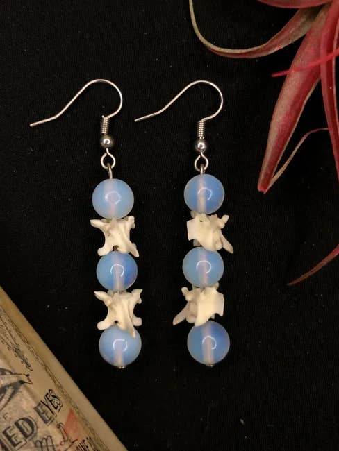Vertebrae Gem Earrings oddities taxidermy for wholesale by Osteal Blossoms