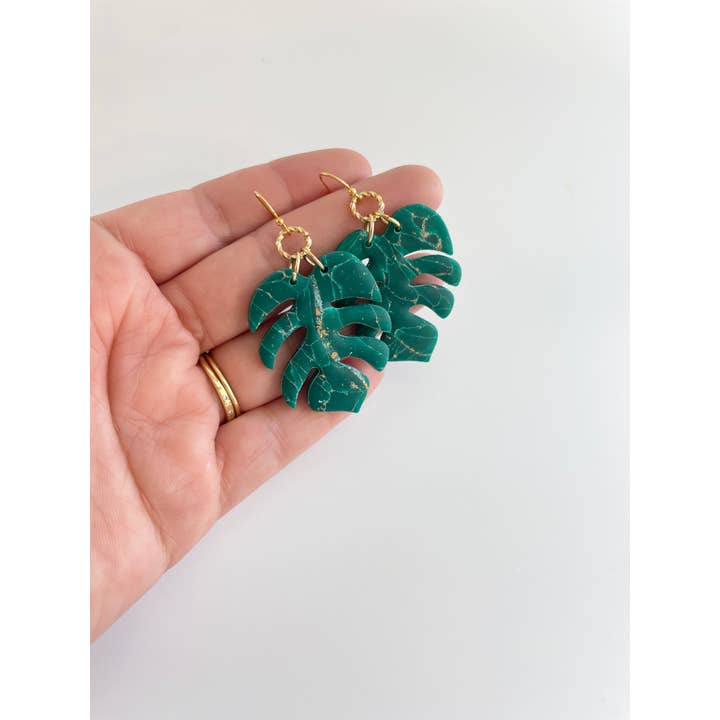 AnalyJewelry - Wholesale Dangle Earrings - Marble Monstera Dangles2
