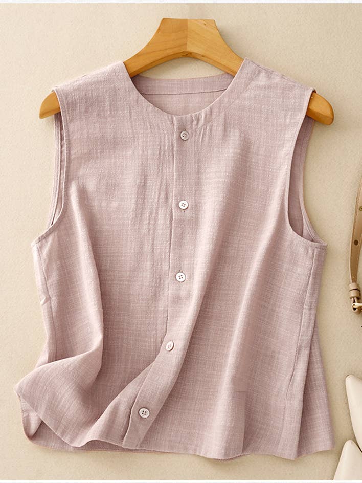 Whisper Mint - Wholesale Button Down Shirt - Women's - summer cotton linen shirts sleeveless
