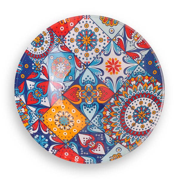 Rundt dybt glasfad med mandalaer Ø12X3cm for engroshandel hos JUMI