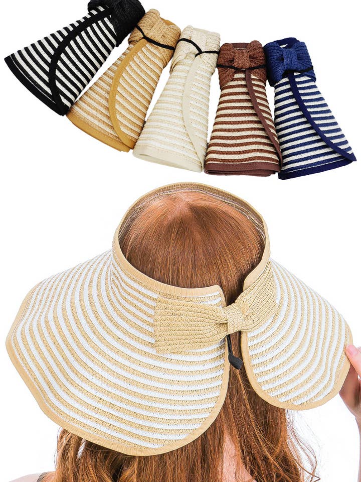 Harbor Stripe Pack And Go Wide Roll-up Sun Hat for wholesale by Cap Zone