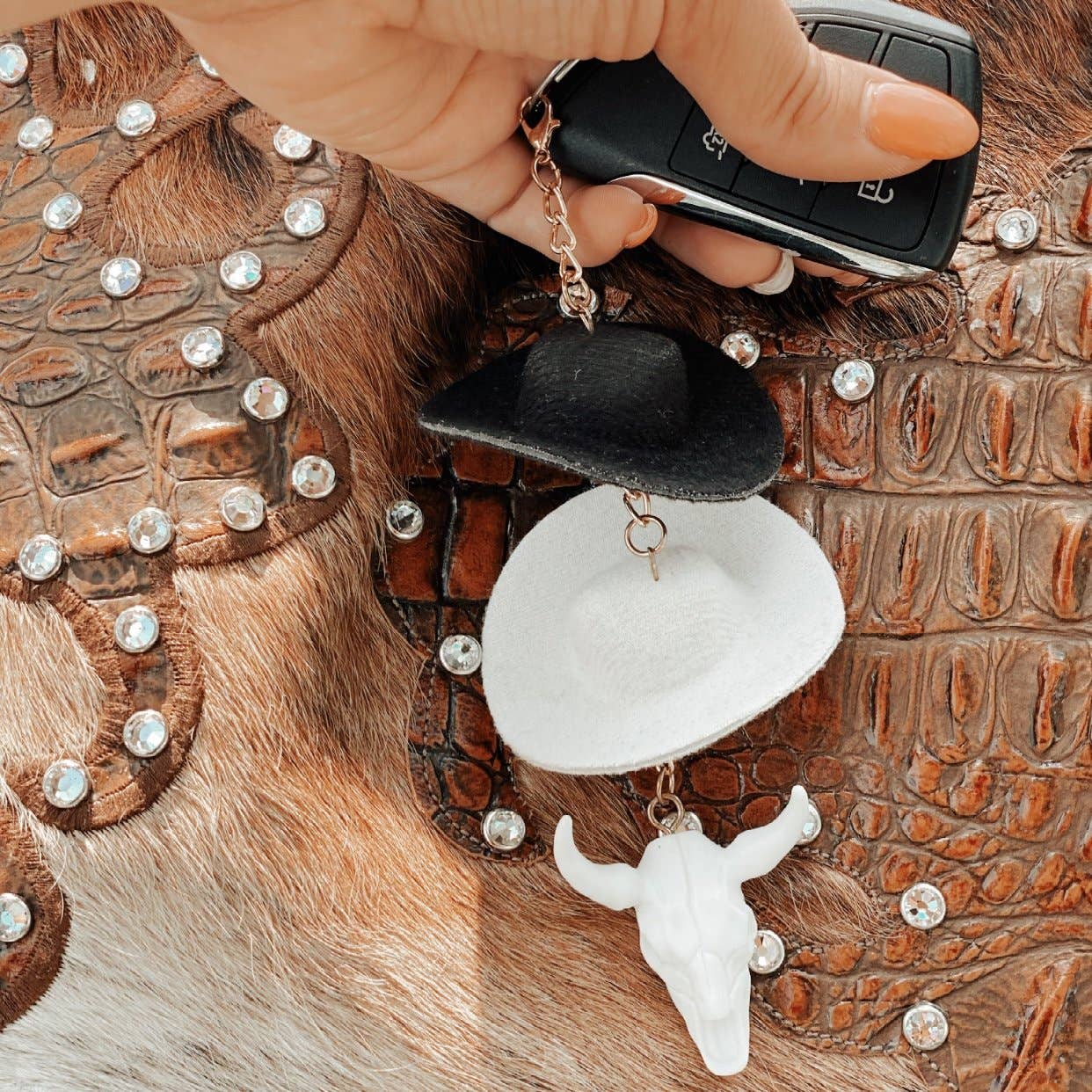 The Front Porch Label - Wholesale Keychain - Women's - Stone & Black Cowboy Hat Keychain4