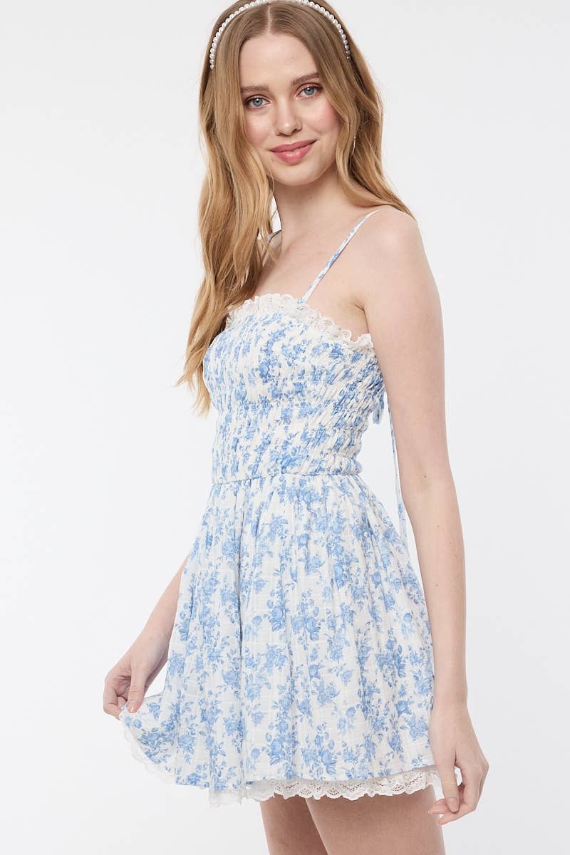 Sky to Moon - Wholesale Dress - Women's - PALE FLORAL ATTACHABLE TIE STRAP LACE MINI DRESS2