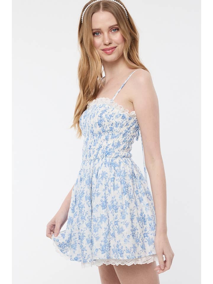Sky to Moon - Wholesale Dress - Women's - PALE FLORAL ATTACHABLE TIE STRAP LACE MINI DRESS2