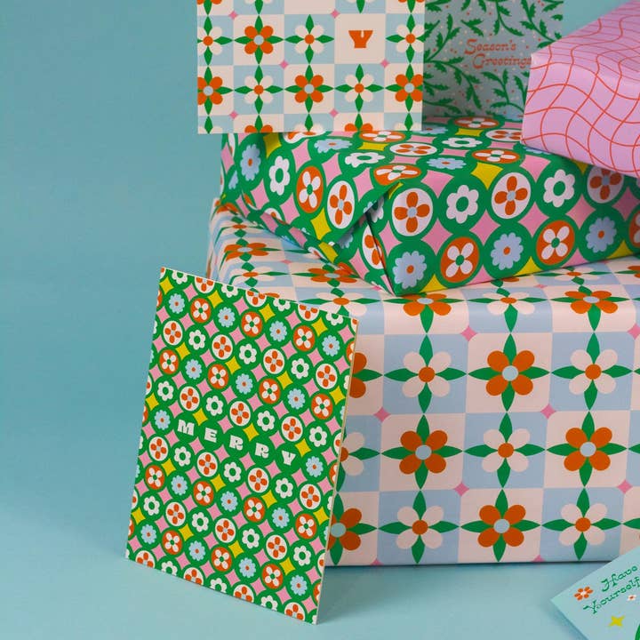 My Darlin' - Wholesale Christmas Card - Razzle Dazzle Merry • Retro Flowers Holiday Card or Set0