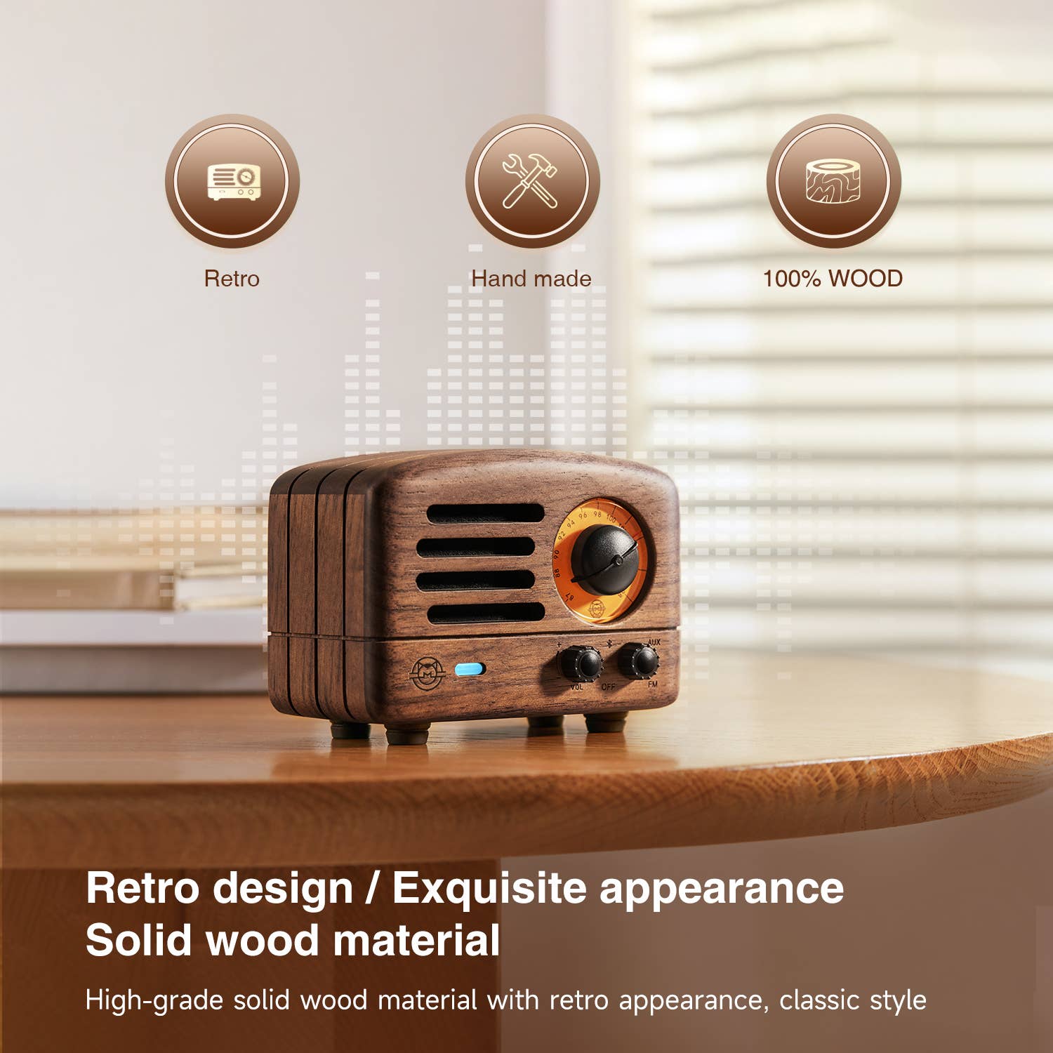 Walnutwood MUZEN OTR Wood and Utopia Retro Portable FM Radio Bluetooth for wholesale on Faire8